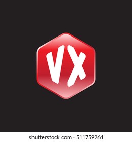 Initial letters VX rounded hexagon shape red modern logo
