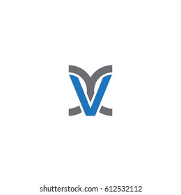 Initial letters vx, xv, round overlapping lowercase logo modern design blue gray