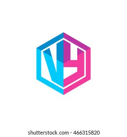 Initial letters VY hexagon box shape logo blue pink purple