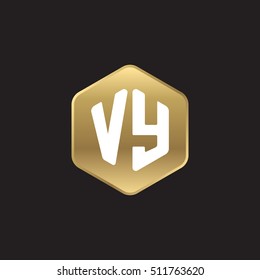 Initial letters VY rounded hexagon shape gold modern logo