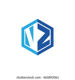 Initial letters VZ negative space hexagon shape logo blue