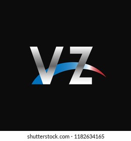 Initial letters VZ overlapping movement swoosh logo, metal silver blue red color on black background