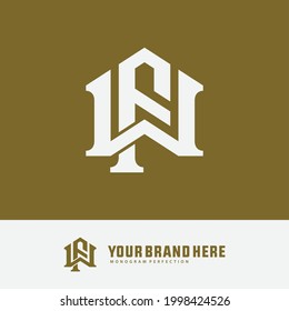 Überschneidungen der Anfangsbuchstaben W, F, FW oder WF, Logokombination aus eingeschlossenem Monogramm, weiße Farbe auf goldenem Hintergrund