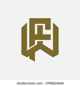 Initial letters W, F, FW or WF overlapping, interlocked monogram logo, gold color on white background