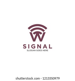 Initial Letters W Signal Logo Design in Red Color