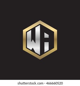 Initial letters WA negative space hexagon shape logo silver gold