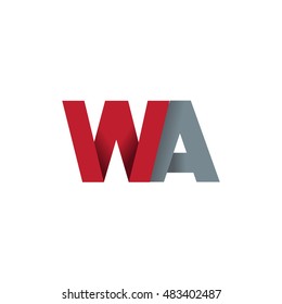 Initial letters WA overlapping fold logo red gray