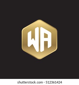 Initial letters WA rounded hexagon shape gold modern logo