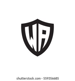 Initial letters WA shield shape black monogram logo