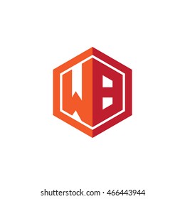 Initial letters WB hexagon shape logo red orange