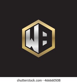 Initial letters WB negative space hexagon shape logo silver gold