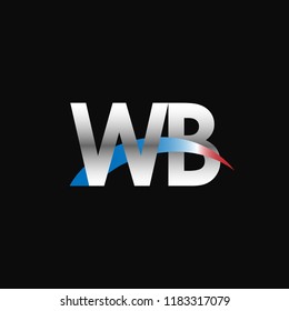 Initial letters WB overlapping movement swoosh logo, metal silver blue red color on black background