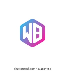 Initial letters WB rounded hexagon shape blue pink purple simple modern logo
