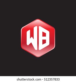 Initial letters WB rounded hexagon shape red modern logo