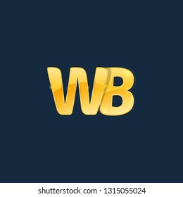 Initial letters WB, W, B with logo design inspiration gold metallic texture, trendy, 3d glossy texture, overlapping, based alphabet logo for media company identity, isolated on black background.