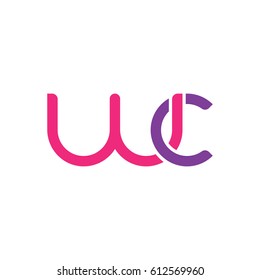 Initial letters wc, round overlapping chain shape lowercase logo modern design pink purple