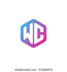 Initial letters WC rounded hexagon shape blue pink purple simple modern logo