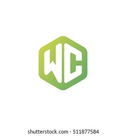Initial letters WC rounded hexagon shape green simple modern logo