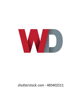 Initial letters WD overlapping fold logo red gray