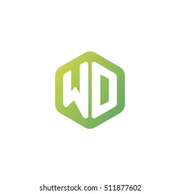 Initial letters WD rounded hexagon shape green simple modern logo