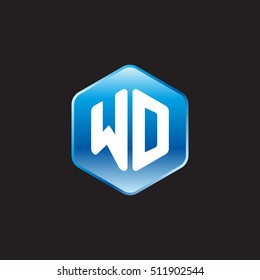 Initial letters WD rounded hexagon shape blue modern logo