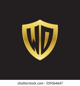 Initial letters WD, WO, shield shape gold logo