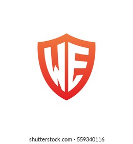 Initial letters WE shield shape red simple logo