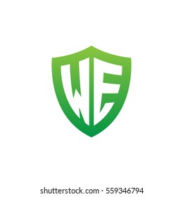 Initial letters WE shield shape green simple logo