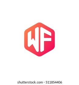 Initial letters WF rounded hexagon shape red orange simple modern logo