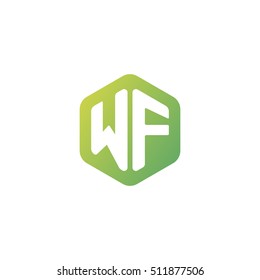 Initial letters WF rounded hexagon shape green simple modern logo