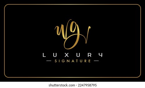 Initial letters WG W G beauty vector signature logo, Luxury bold cursive letters WG, Golden. Gold. Isolated on black background.