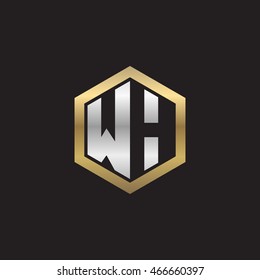 Initial letters WH negative space hexagon shape logo silver gold