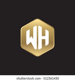 Initial letters WH rounded hexagon shape gold modern logo