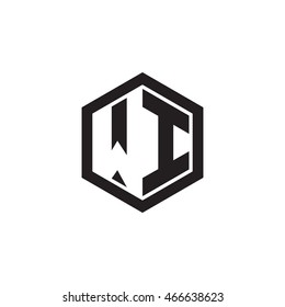 Initial letters WI negative space hexagon shape monogram logo