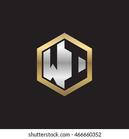 Initial letters WI negative space hexagon shape logo silver gold