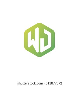 Initial letters WJ rounded hexagon shape green simple modern logo