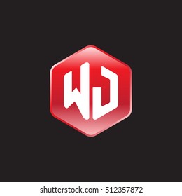 Initial letters WJ rounded hexagon shape red modern logo
