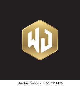 Initial letters WJ rounded hexagon shape gold modern logo