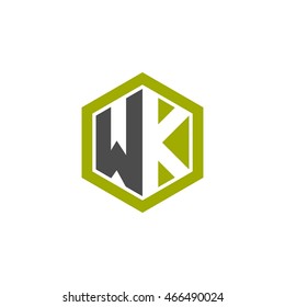 Initial letters WK negative space hexagon shape logo green black gray