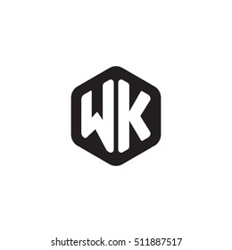 Initial letters WK rounded hexagon shape monogram black simple modern logo
