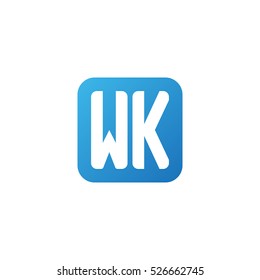 Initial letters WK rounded square shape blue simple logo