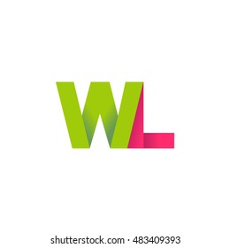 Initial letters WL overlapping fold logo green magenta