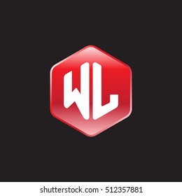 Initial letters WL rounded hexagon shape red modern logo