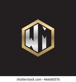 Initial letters WM negative space hexagon shape logo silver gold