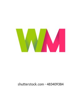 Initial letters WM overlapping fold logo green magenta