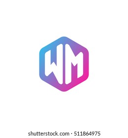 Initial letters WM rounded hexagon shape blue pink purple simple modern logo