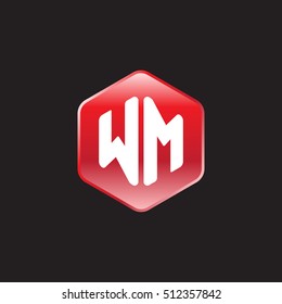 Initial letters WM rounded hexagon shape red modern logo