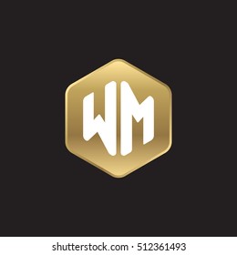 Initial letters WM rounded hexagon shape gold modern logo