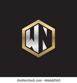 Initial letters WN negative space hexagon shape logo silver gold
