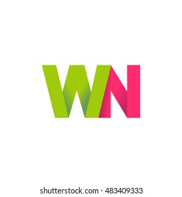 Initial letters WN overlapping fold logo green magenta